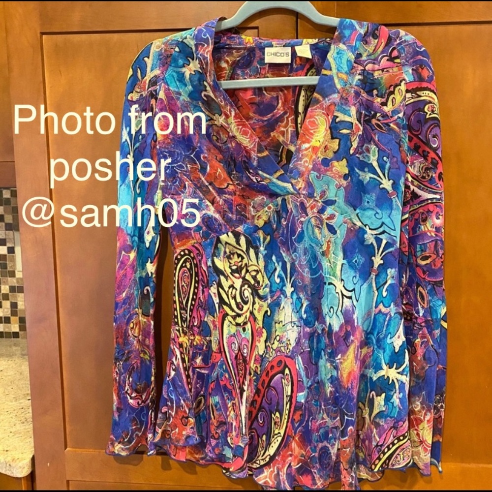 ✨FREE ADD-ON✨ Chico’s Sheer Multicolored Blouse